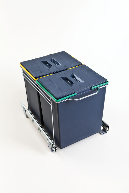 Выдвижное мусорное ведро, двойное с шариковыми направляющими донного крепления